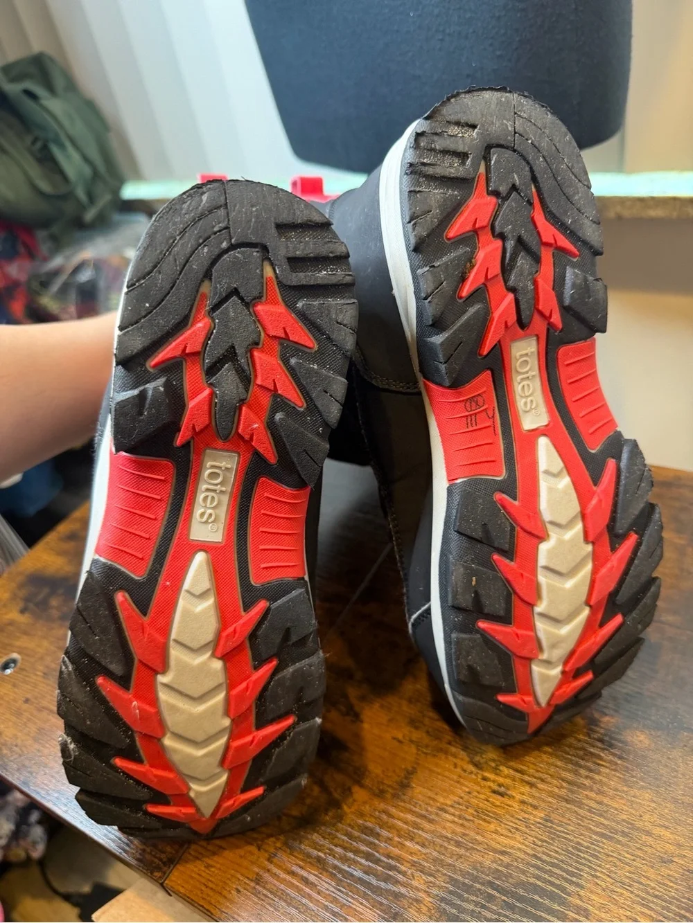 Totes Boys Black and Red Winter Boots - Sturdy Outdoor Snow Sneakers Size 6